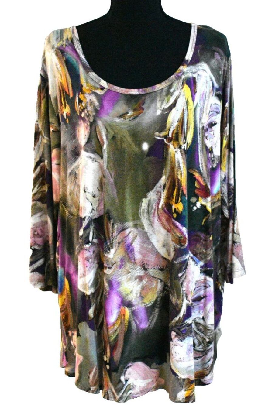 Karen Kane, 2X, Multi Color Floral Print, Scoop Neck, 3/4 Sleeve Blouse